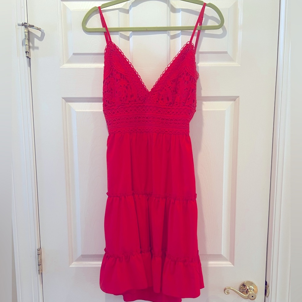 Red Backless Midi Dress w/Spaghetti Strap Medium NWT